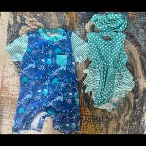 Twins boy girl summer matching polka dot dinosaur 12-18 months baby